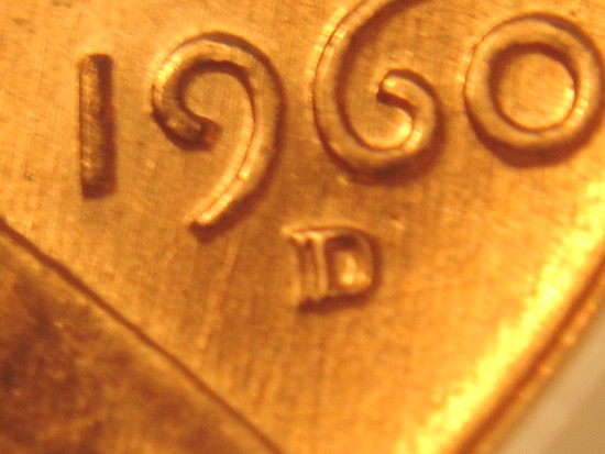 1960-D/D-Large-Date-1c-Lincoln-Memorial-Cent-Vp002-Ms65RD